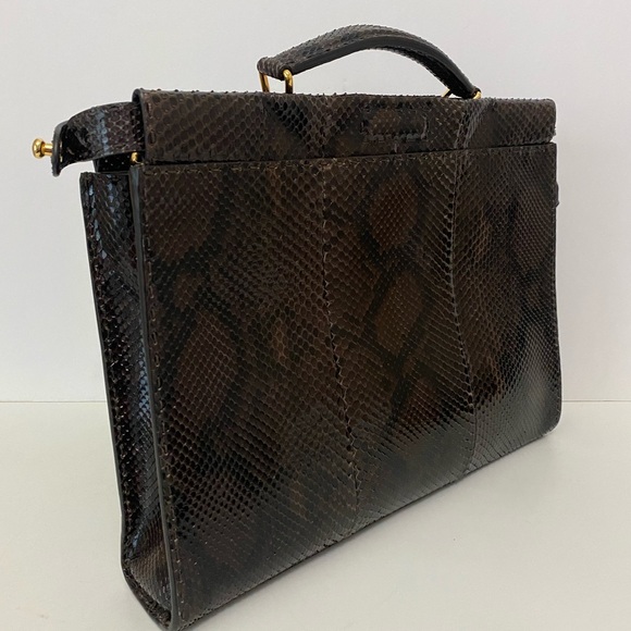 Fendi Peekaboo Fit Dark Brown Python Exotic Leather Bag for Men/Women - Picture 8 of 15